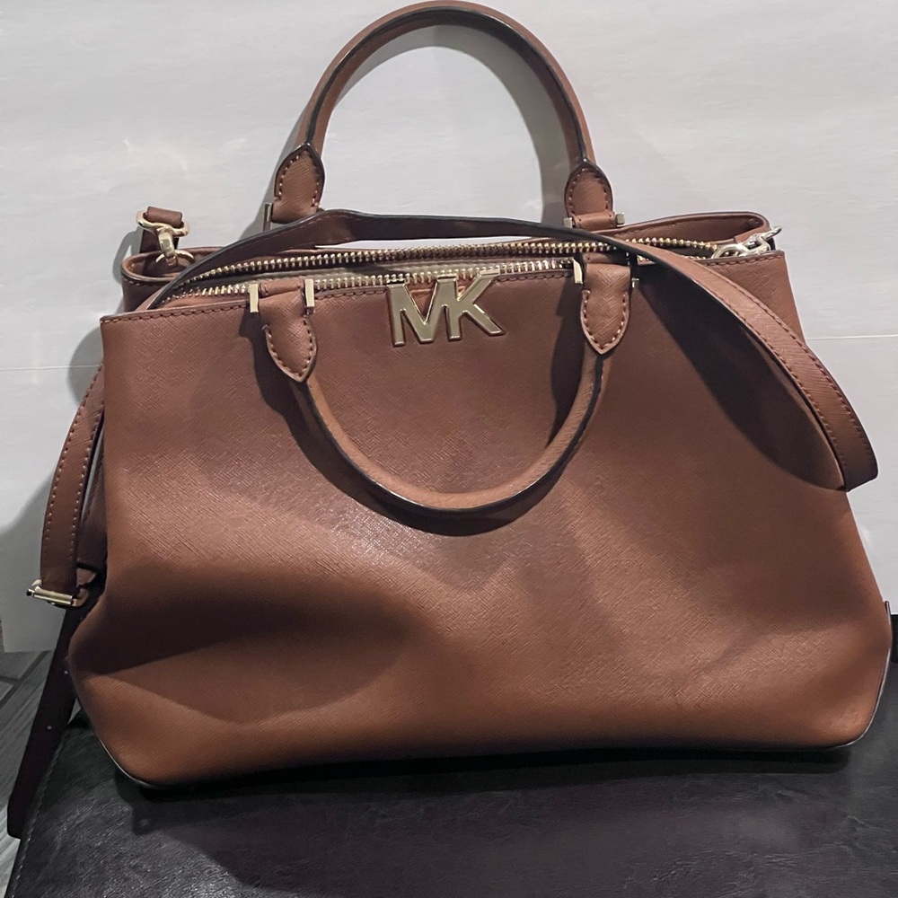 Michael Kors Brown Saffiano Leather Large Satchel Tote Gold Hardware - Picture 6 of 6